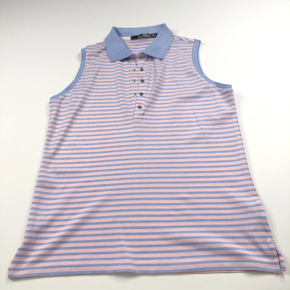 RLX Ralph Lauren Medium Womens Tennis Golf Button Polo Sleeveless Top Blue Pink